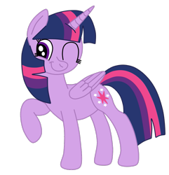 Size: 919x953 | Tagged: safe, artist:squipycheetah, character:twilight sparkle, character:twilight sparkle (alicorn), species:alicorn, species:pony, cute, female, folded wings, looking down, mare, one eye closed, raised hoof, simple background, smiling, solo, transparent background, twiabetes, vector, wink