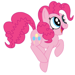 Size: 726x729 | Tagged: safe, artist:squipycheetah, character:pinkie pie, species:earth pony, species:pony, female, hopping, open mouth, prancing, raised hoof, simple background, smiling, solo, transparent background, vector