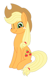 Size: 1992x3032 | Tagged: safe, artist:squipycheetah, character:applejack, species:earth pony, species:pony, applejack's hat, clothing, cute, female, freckles, hat, jackabetes, looking at you, one eye closed, simple background, sitting, smiling, solo, transparent background, vector, wink