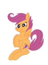 Size: 1936x2592 | Tagged: safe, artist:squipycheetah, character:scootaloo, species:pegasus, species:pony, episode:crusaders of the lost mark, g4, my little pony: friendship is magic, alternate cutie mark, cutie mark, devious, female, filly, looking down, raised hoof, raised tail, simple background, sitting, smiling, solo, spread wings, transparent background, vector, wings