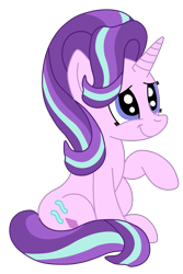 Size: 1936x2892 | Tagged: safe, artist:squipycheetah, character:starlight glimmer, species:pony, species:unicorn, cute, female, glimmerbetes, happy, new hairstyle, raised hoof, season 6, simple background, sitting, smiling, solo, transparent background, vector