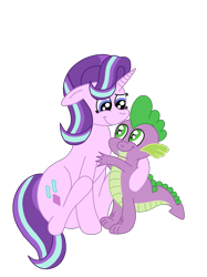 Size: 1936x2592 | Tagged: safe, artist:squipycheetah, character:spike, character:starlight glimmer, species:dragon, species:pony, species:unicorn, ship:sparlight, episode:the crystalling, g4, my little pony: friendship is magic, baby, baby dragon, cute, cutie mark, fangs, female, floppy ears, glimmerbetes, green eyes, happy, hug, looking at each other, looking down, looking up, male, mare, new hairstyle, raised hoof, season 6, shipping, simple background, sitting, smiling, spikabetes, spine, straight, teeth, tooth, transparent background, vector