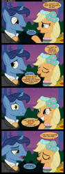 Size: 1346x3585 | Tagged: safe, artist:veggie55, character:applejack, character:night light, species:earth pony, species:pony, species:unicorn, and that's how flurry heart was made, bridesmaid dress, clothing, comic, dress, duo, female, floppy ears, male, mare, stallion