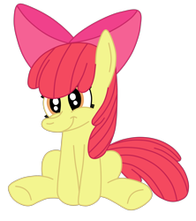 Size: 2245x2527 | Tagged: safe, artist:squipycheetah, character:apple bloom, species:earth pony, species:pony, adorabloom, apple bloom's bow, cute, female, filly, happy, looking at you, simple background, sitting, smiling, solo, transparent background, vector