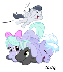 Size: 1177x1342 | Tagged: safe, artist:tggeko, character:cloudchaser, character:flitter, character:rumble, character:thunderlane, species:pegasus, species:pony, episode:hurricane fluttershy, g4, my little pony: friendship is magic, blushing, flying, pony pile