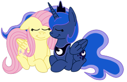 Size: 2992x1936 | Tagged: safe, artist:squipycheetah, character:fluttershy, character:princess luna, species:alicorn, species:pegasus, species:pony, ship:lunashy, crossed hooves, crown, cute, eyes closed, female, floppy ears, folded wings, happy, lesbian, missing accessory, missing shoes, necklace, nuzzling, shipping, shyabetes, simple background, smiling, transparent background, vector