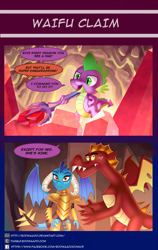 Size: 900x1423 | Tagged: safe, artist:edowaado, character:garble, character:princess ember, character:spike, species:dragon, ship:emberspike, episode:gauntlet of fire, g4, my little pony: friendship is magic, bloodstone scepter, comic, dragon armor, dragon lord spike, female, male, shipping, straight, waifu