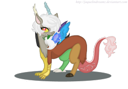 Size: 2156x1496 | Tagged: dead source, safe, artist:jaquelindreamz, character:discord, oc:eris, flower, rule 63, solo