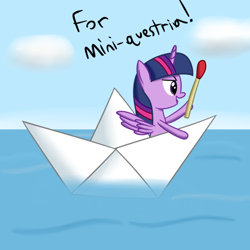 Size: 540x540 | Tagged: safe, artist:joey, character:twilight sparkle, character:twilight sparkle (alicorn), species:alicorn, species:pony, cute, female, mare, match, micro, miniature pony, my little art challenge, paper boat, solo, twiabetes