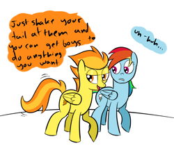Size: 1120x952 | Tagged: safe, artist:tggeko, character:rainbow dash, character:spitfire, tail seduce
