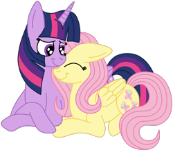 Size: 1912x1688 | Tagged: safe, artist:squipycheetah, character:fluttershy, character:twilight sparkle, character:twilight sparkle (alicorn), species:alicorn, species:pegasus, species:pony, ship:twishy, crossed arms, crossed hooves, crossed legs, cute, duo, duo female, eyes closed, female, folded wings, happy, lesbian, looking down, mare, neck nuzzle, nuzzling, prone, shipping, simple background, smiling, transparent background, vector