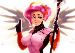 Size: 4092x2893 | Tagged: safe, artist:mrw32, character:fluttershy, species:human, absurd resolution, breasts, clothing, crossover, female, gloves, humanized, mercy, mercyshy, overwatch, solo, weapon