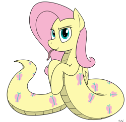 Size: 1673x1625 | Tagged: safe, artist:rapidstrike, character:fluttershy, species:lamia, female, fluttersnake, forked tongue, hissing, original species, solo