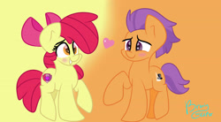 Size: 3000x1657 | Tagged: safe, artist:lynchristina, character:apple bloom, character:tender taps, ship:tenderbloom, blushing, cutie mark, female, heart, male, shipping, straight, the cmc's cutie marks