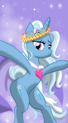 Size: 1000x1800 | Tagged: safe, artist:theroyalprincesses, character:trixie, species:pony, species:unicorn, both cutie marks, crown, female, jewelry, mare, pouting, queen, raised eyebrow, rearing, solo