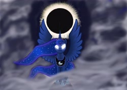Size: 4092x2893 | Tagged: safe, artist:bonaxor, character:princess luna, species:alicorn, species:pony, eclipse, female, glowing eyes, mare, solo, spread wings, wings