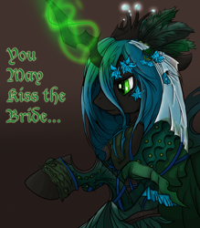 Size: 1024x1171 | Tagged: safe, artist:harold-genhi, artist:saturnspace, edit, character:queen chrysalis, species:changeling, bride, female, solo