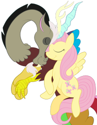 Size: 1736x2236 | Tagged: safe, artist:squipycheetah, character:discord, character:fluttershy, species:draconequus, ship:discoshy, crossed hooves, cute, discute, eyes closed, female, floating, flying, happy, male, nuzzling, shipping, simple background, smiling, spread wings, straight, transparent background, vector, wings