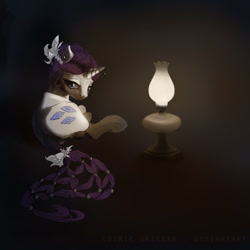 Size: 700x699 | Tagged: safe, artist:cosmicunicorn, character:rarity, braided tail, clothing, female, flower, flower in hair, horn jewelry, jewelry, lamp, looking at you, socks, solo