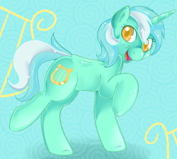 Size: 700x627 | Tagged: dead source, safe, artist:lustrous-dreams, character:lyra heartstrings, species:pony, species:unicorn, abstract background, colored pupils, cutie mark background, female, looking at you, smiling, solo