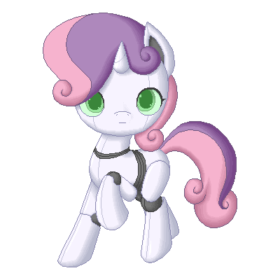 Size: 400x400 | Tagged: safe, artist:jdan-s, character:sweetie belle, species:pony, species:unicorn, sweetie bot, animated, blank flank, cute, diasweetes, female, filly, foal, gif, green eyes, hooves, horn, looking at you, raised hoof, robot, robot pony, simple background, solo, transparent background