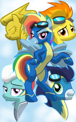 Size: 1200x1920 | Tagged: safe, artist:theroyalprincesses, character:fleetfoot, character:rainbow dash, character:soarin', character:spitfire, species:pony, episode:newbie dash, g4, my little pony: friendship is magic, badge, clothing, goggles, rainbow fash, warmup suit, wonderbolts uniform