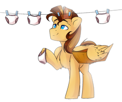 Size: 1024x857 | Tagged: safe, artist:starlyfly, oc, oc only, species:pegasus, species:pony, basket, clothes line, clothing, frilly underwear, panties, saddle basket, solo, underwear, white underwear, wing hands