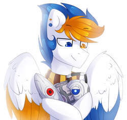 Size: 1024x962 | Tagged: safe, artist:starlyfly, oc, oc only, species:pegasus, species:pony, companion cube, personality core, plushie, portal (valve), portal 2, solo, turret, wheatley
