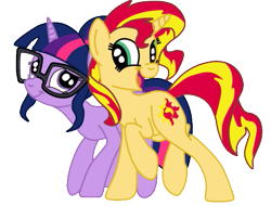 Size: 531x403 | Tagged: safe, artist:squipycheetah, character:sunset shimmer, character:twilight sparkle, character:twilight sparkle (scitwi), species:eqg human, ponified, trace