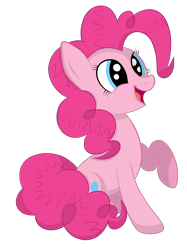 Size: 1936x2592 | Tagged: safe, artist:squipycheetah, character:pinkie pie, species:earth pony, species:pony, cute, diapinkes, female, happy, mare, open mouth, raised hoof, shading, simple background, sitting, smiling, solo, transparent background, vector