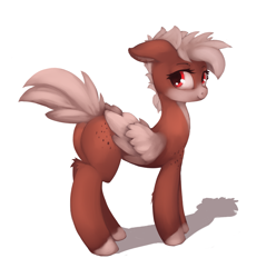 Size: 2797x2815 | Tagged: safe, artist:qweeli, oc, oc only, oc:ruby rustfeather, species:pegasus, species:pony, female, floppy ears, plot, simple background, smiling, solo, standing, white background