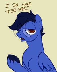 Size: 510x636 | Tagged: safe, artist:mellowhen, oc, oc only, oc:blazewing, species:pegasus, species:pony, bust, colored pupils, dialogue, eyebrows, glasses, looking at you, male, open mouth, simple background, solo, stallion, unimpressed