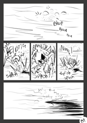 Size: 2481x3503 | Tagged: safe, artist:xxmarkingxx, oc, oc only, oc:flickering light, species:kelpie, comic:a midnight stroll, asphyxiation, comic, cottontail woods, creepy, drowning, forest, horror, lake, night, scary