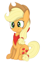 Size: 1024x1319 | Tagged: safe, artist:squipycheetah, character:applejack, species:pony, applejack's hat, bandana, clothing, cowboy hat, cute, female, happy, hat, jackabetes, looking at you, silly, silly pony, simple background, sitting, smiling, solo, transparent background, vector, who's a silly pony