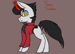 Size: 1643x1182 | Tagged: safe, artist:brokensilence, cute, no more heroes, no more heroes 2 desperate struggle, ponified, solo, travis touchdown