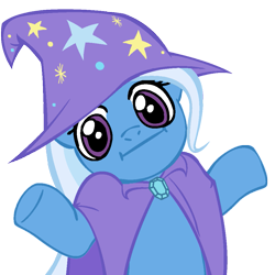 Size: 945x945 | Tagged: safe, artist:megasweet, artist:moongazeponies, character:trixie, species:pony, species:unicorn, :i, female, looking at you, mare, reaction image, shrug, shrugpony, simple background, solo, transparent background
