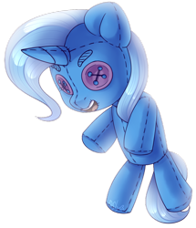 Size: 1024x1190 | Tagged: safe, artist:starlyfly, character:trixie, species:pony, species:unicorn, button eyes, female, mare, open mouth, plushie, simple background, smiling, solo, transparent background
