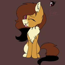 Size: 2000x2000 | Tagged: safe, artist:brokensilence, oc, oc only, oc:evelyn, species:earth pony, species:pony, :t, blep, brown background, chest fluff, cute, ear fluff, fluffy, heart, looking at you, one eye closed, reference sheet, simple background, sitting, smiling, solo, tongue out, wink