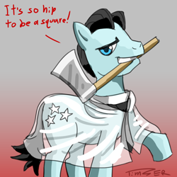Size: 900x900 | Tagged: safe, artist:pluckyninja, character:bruce mane, species:pony, american psycho, axe, clothing, hip to be square, huey lewis and the news, male, mouth hold, parody, raincoat, song reference, stallion, weapon