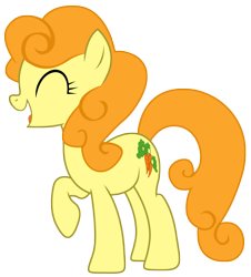 Size: 4516x5000 | Tagged: safe, artist:kooner-cz, character:carrot top, character:golden harvest, species:earth pony, species:pony, absurd resolution, background pony, eyes closed, female, happy, mare, raised hoof, simple background, solo, transparent background