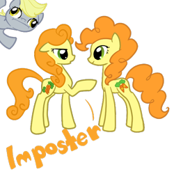 Size: 600x600 | Tagged: safe, artist:otterlore, character:carrot top, character:derpy hooves, character:golden harvest, species:pegasus, species:pony, duality, female, mare, simple background, square crossover, transparent background