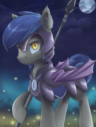 Size: 3600x4800 | Tagged: safe, artist:ardail, species:bat pony, species:pony, absurd resolution, armor, full moon, looking at you, male, moon, night guard, royal guard, solo, spear, weapon
