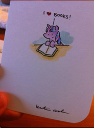 Size: 224x304 | Tagged: safe, artist:katiecandraw, character:twilight sparkle, book, photo, traditional art, watercolor painting
