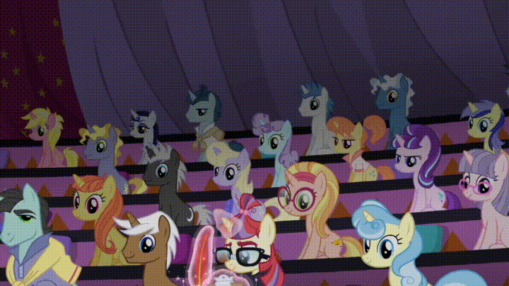 Size: 720x404 | Tagged: safe, artist:wissle, edit, edited screencap, screencap, character:amethyst star, character:apple polish, character:booksmart, character:cayenne, character:cherry spices, character:citrus blush, character:cloverbelle, character:cocoa caliente, character:dark moon, character:dee six, character:distant star, character:electric sky, character:graphite, character:honey lemon, character:lemon hearts, character:magnet bolt, character:minty green, character:minty hearts, character:minuette, character:miss hackney (g4), character:mochaccino, character:moondancer, character:moonlight raven, character:morning roast, character:neckshot, character:neon lights, character:orion, character:pokey pierce, character:polo play, character:ponet, character:rare find, character:rising star, character:royal ribbon, character:sparkler, character:starlight glimmer, character:stella nova, character:sunshine smiles, character:twilight sparkle, character:twilight sparkle (alicorn), character:twinkleshine, species:alicorn, species:pony, species:unicorn, episode:the cutie re-mark, animated, audience, background pony, background pony audience, blinking, confused, equal cutie mark, equalized, female, floppy ears, frown, gif, glasses, head shake, i can't believe it's not superedit, las pegasus resident, levitation, lidded eyes, magic, male, mare, parody, presentation, scene parody, sitting, smiling, sound at source, stallion, starlight stalker, telekinesis, this will end in communism, wall of tags, wide eyes, youtube link