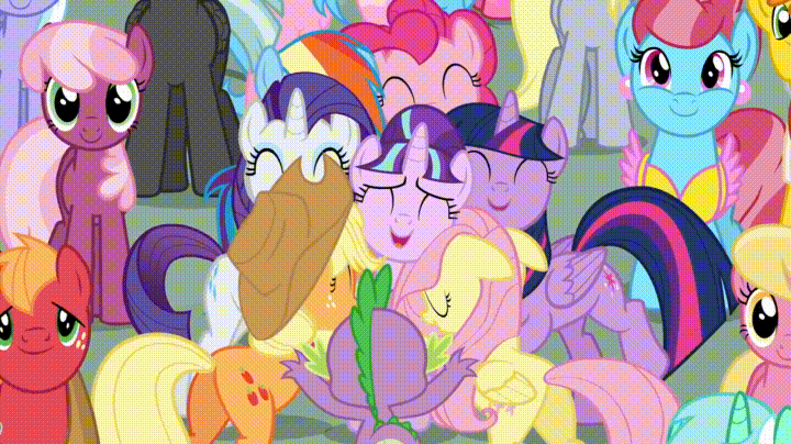 Size: 720x404 | Tagged: safe, artist:wissle, edit, edited screencap, screencap, character:aloe, character:amethyst star, character:apple bloom, character:applejack, character:berry punch, character:berryshine, character:big mcintosh, character:bon bon, character:bulk biceps, character:carrot cake, character:carrot top, character:cheerilee, character:cherry berry, character:cloudchaser, character:cup cake, character:daisy, character:derpy hooves, character:diamond tiara, character:dj pon-3, character:doctor whooves, character:flitter, character:fluttershy, character:golden harvest, character:granny smith, character:lemon hearts, character:lily, character:lily valley, character:linky, character:lotus blossom, character:lyra heartstrings, character:mayor mare, character:minuette, character:octavia melody, character:pinkie pie, character:pipsqueak, character:pokey pierce, character:pound cake, character:pumpkin cake, character:rainbow dash, character:rarity, character:roseluck, character:scootaloo, character:sea swirl, character:shoeshine, character:silver spoon, character:snails, character:snips, character:sparkler, character:spike, character:spring melody, character:sprinkle medley, character:starlight glimmer, character:sunshower raindrops, character:sweetie belle, character:sweetie drops, character:thunderlane, character:time turner, character:twilight sparkle, character:twilight sparkle (alicorn), character:twist, character:vinyl scratch, species:alicorn, species:dragon, species:earth pony, species:pegasus, species:pony, species:unicorn, episode:the cutie re-mark, animated, bad end, colt, cutie mark crusaders, equal cutie mark, everypony, everypony at s5's finale, evil starlight, female, filly, flower trio, gif, grin, happy, happy ending override, hug, looking at you, magic, male, mane seven, mane six, mare, parody, s5 starlight, scene parody, smiling, sound at source, spa twins, stallion, this will end in communism, wall of tags, youtube link