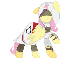 Size: 1024x862 | Tagged: safe, artist:squipycheetah, character:fluttershy, species:pegasus, species:pony, assassin, assassin's creed, assassinshy, clothing, crossover, cute, disguise, female, floppy ears, flutterassassin, hidden blade, hidden eyes, looking back, mare, raised hoof, robe, shyabetes, solo, spread wings, wings