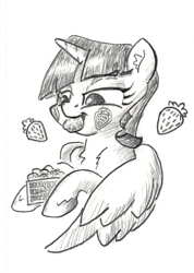 Size: 802x1126 | Tagged: safe, artist:shoeunit, character:twilight sparkle, character:twilight sparkle (alicorn), species:alicorn, species:pony, female, solo, strawberries, traditional art