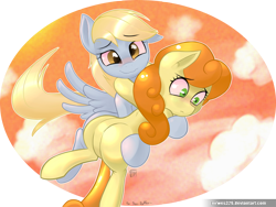 Size: 2500x1878 | Tagged: safe, artist:mrw32, character:carrot top, character:derpy hooves, character:golden harvest, species:pegasus, species:pony, ship:derpytop, female, lesbian, mare, shipping