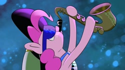 Size: 1366x768 | Tagged: safe, artist:chibadeer, character:pinkie pie, clothing, crossover, female, hat, jazz, musical instrument, my fair hatey, saxophone, solo, sunglasses, wander over yonder