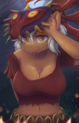 Size: 3300x5100 | Tagged: safe, artist:ardail, species:anthro, species:earth pony, species:pony, absurd resolution, belly button, big breasts, breasts, cleavage, clothing, colored pupils, crossover, cute, ear fluff, epona, eponadorable, female, lidded eyes, looking at you, midriff, nintendo, off shoulder, short shirt, solo, the legend of zelda, the legend of zelda: majora's mask, tongue out